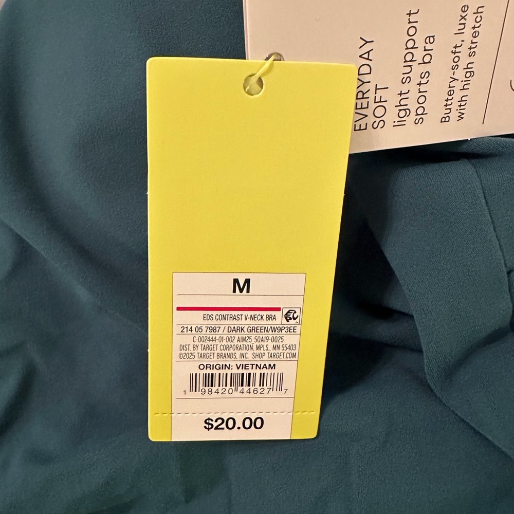 All in Motion Women’s Light Support V neck Cropped Sports Bra   Dark Green.   M - Picture 5 of 7